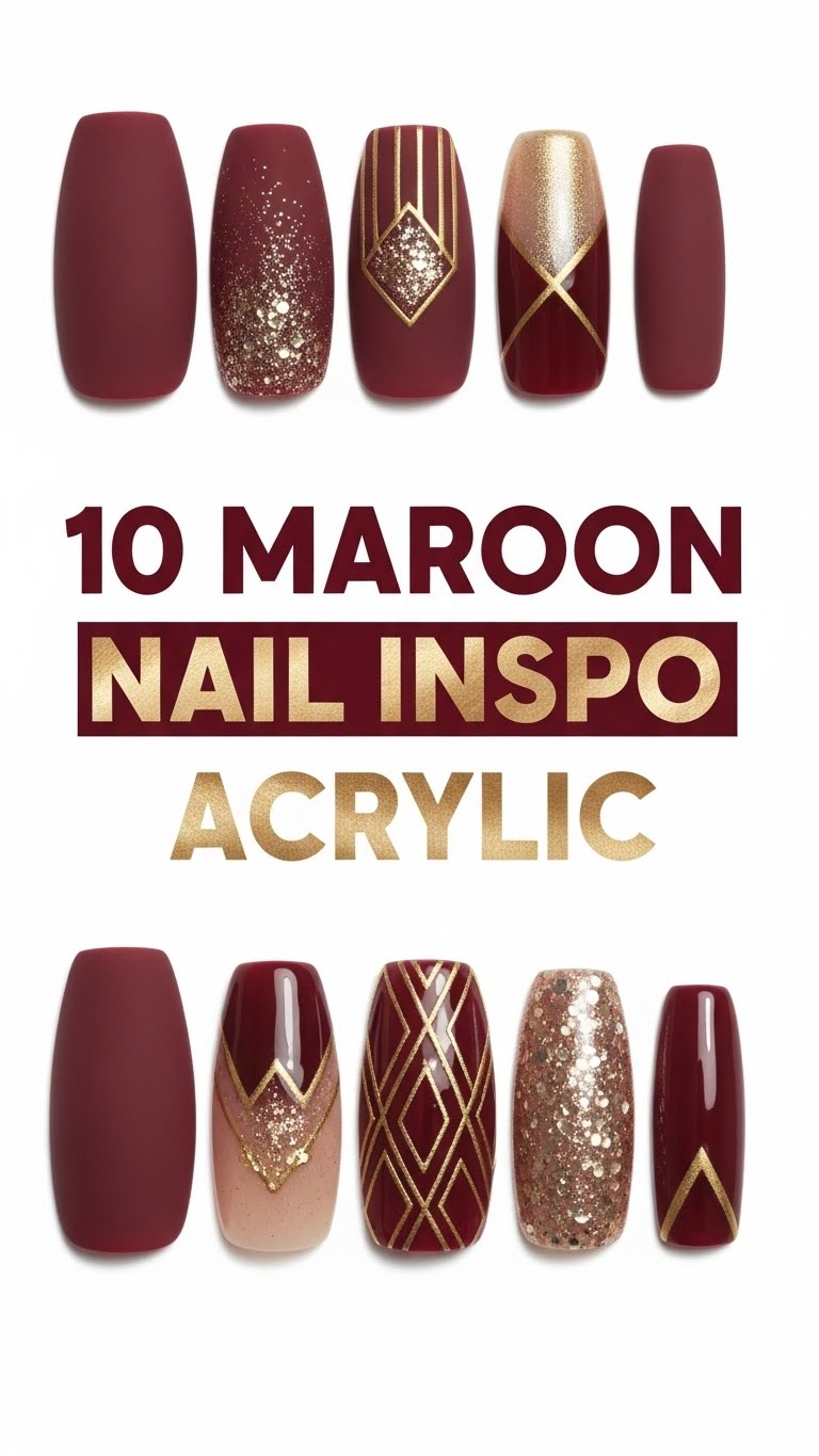 10 Maroon Nail Inspo Acrylic